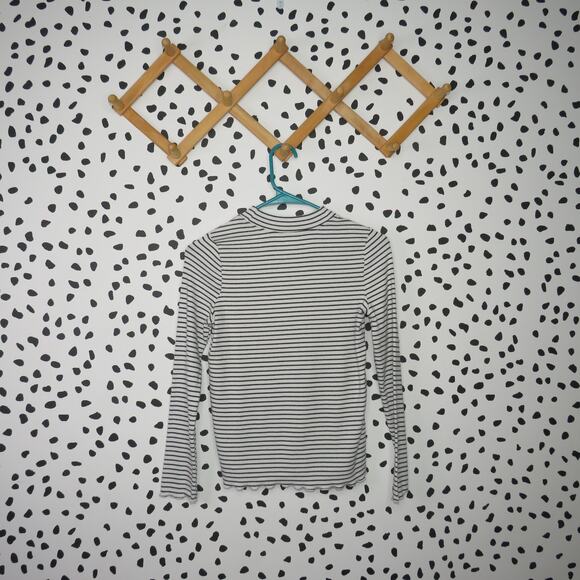Cat & Jack White Striped Mock Neck Ribbed Girls Long Sleeve Shirt - Picture 3 of 6